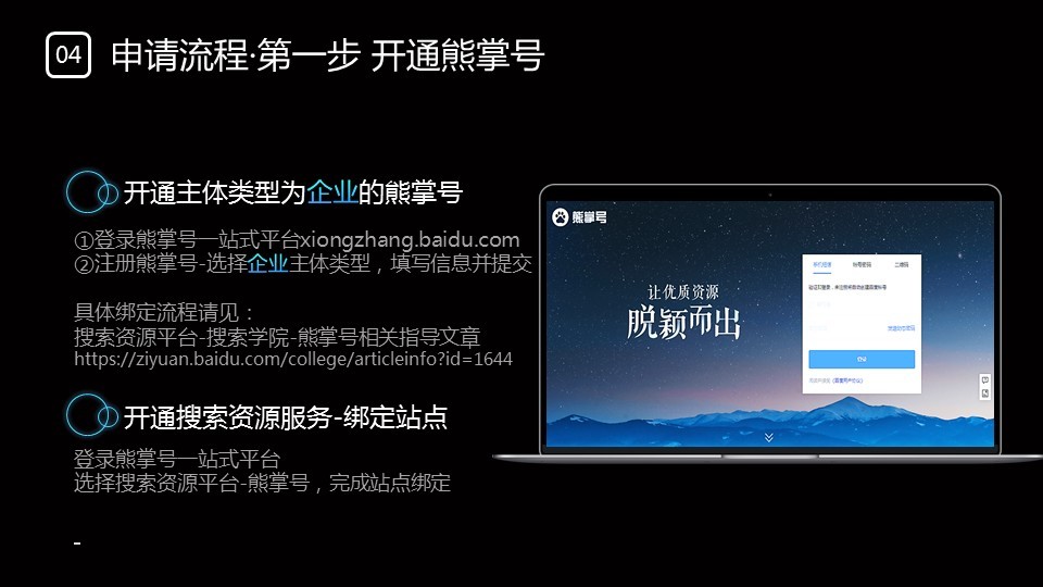 说了这么多，相信很多站长已经蠢蠢欲动，希望开通企业熊掌号啦，如何开通企业熊掌号，步骤主要有以下3步，如果大家还有任何问题，可以咨询我们的在线人工客服哦！