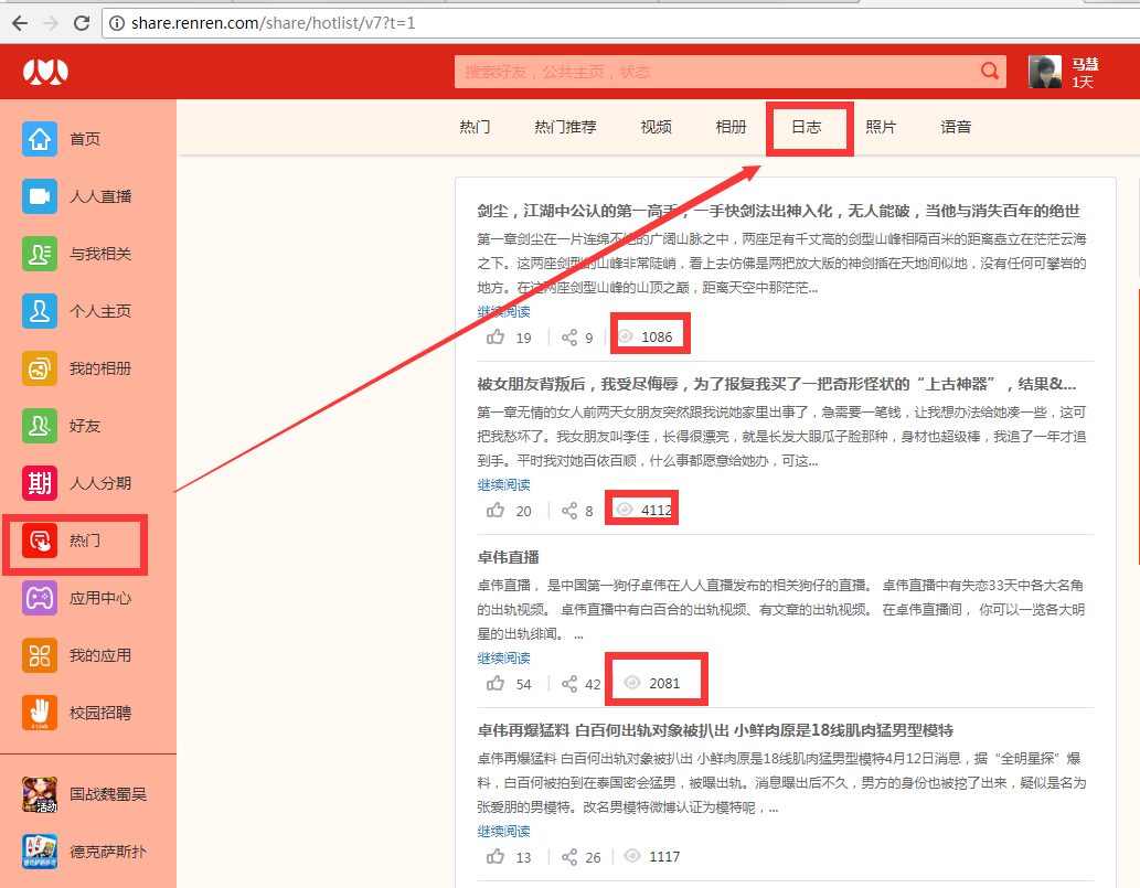 日志的阅读量